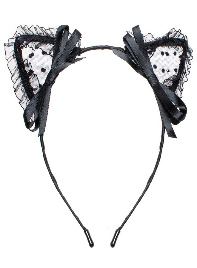 Elibelle Sweet Lace Cat Ears Masquerade Party Cosplay Fashion Headband for Women Girls(black) - Image 1